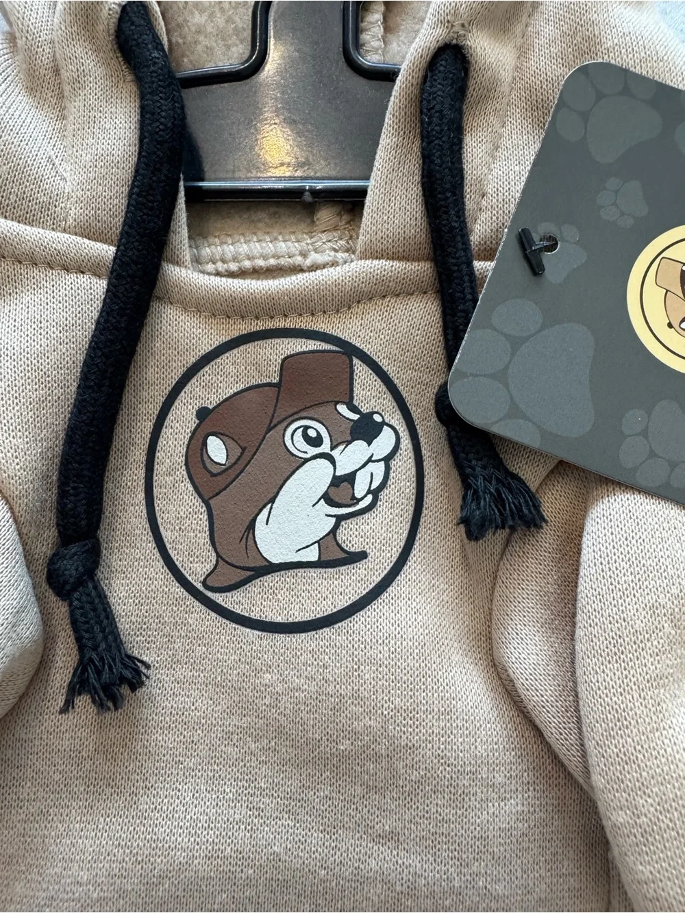 Buc-ee’s Beige / Tan Dog Hoodie with Cartoon Pup Patch Size S